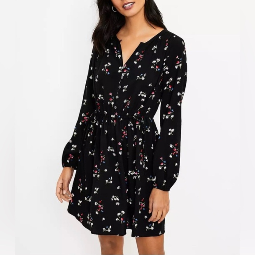 Loft Garden Floral Side Tie Cinched Waist floral mini dress NWT Cottagecore Xxs